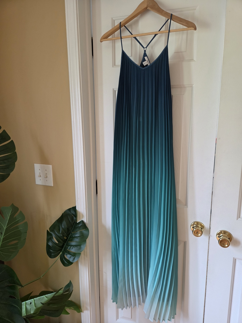 Bar III Ombre Teal to Aqua Pleated Maxi Dress